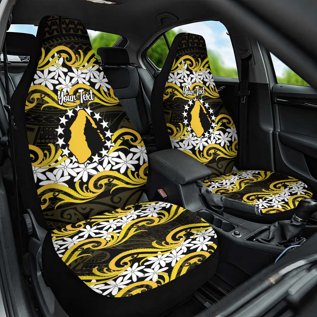 Personalised Cook Islands Aitutaki Car Seat Cover Tiare Maori Polynesian Waves Tattoo LT14 One Size Yellow - Polynesian Pride