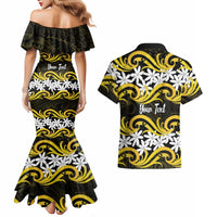 Personalised Cook Islands Aitutaki Couples Matching Mermaid Dress and Hawaiian Shirt Tiare Maori Polynesian Waves Tattoo