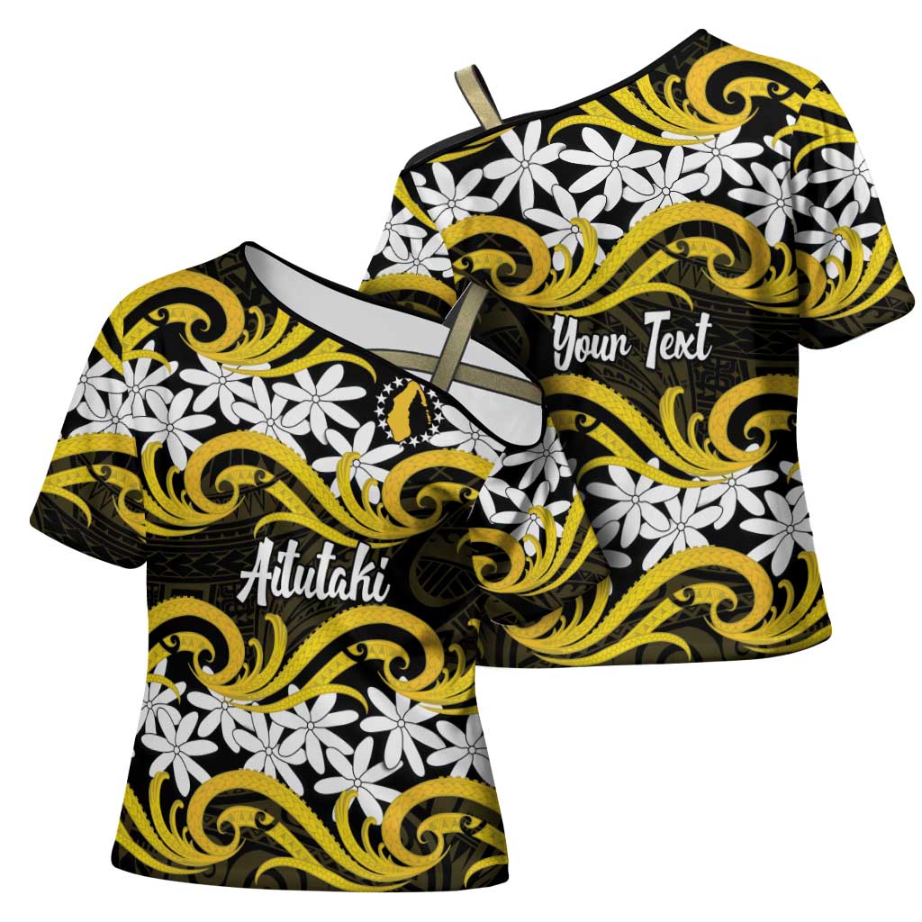Personalised Cook Islands Aitutaki Cross Shoulder Shirt Tiare Maori Polynesian Waves Tattoo LT14 - Polynesian Pride