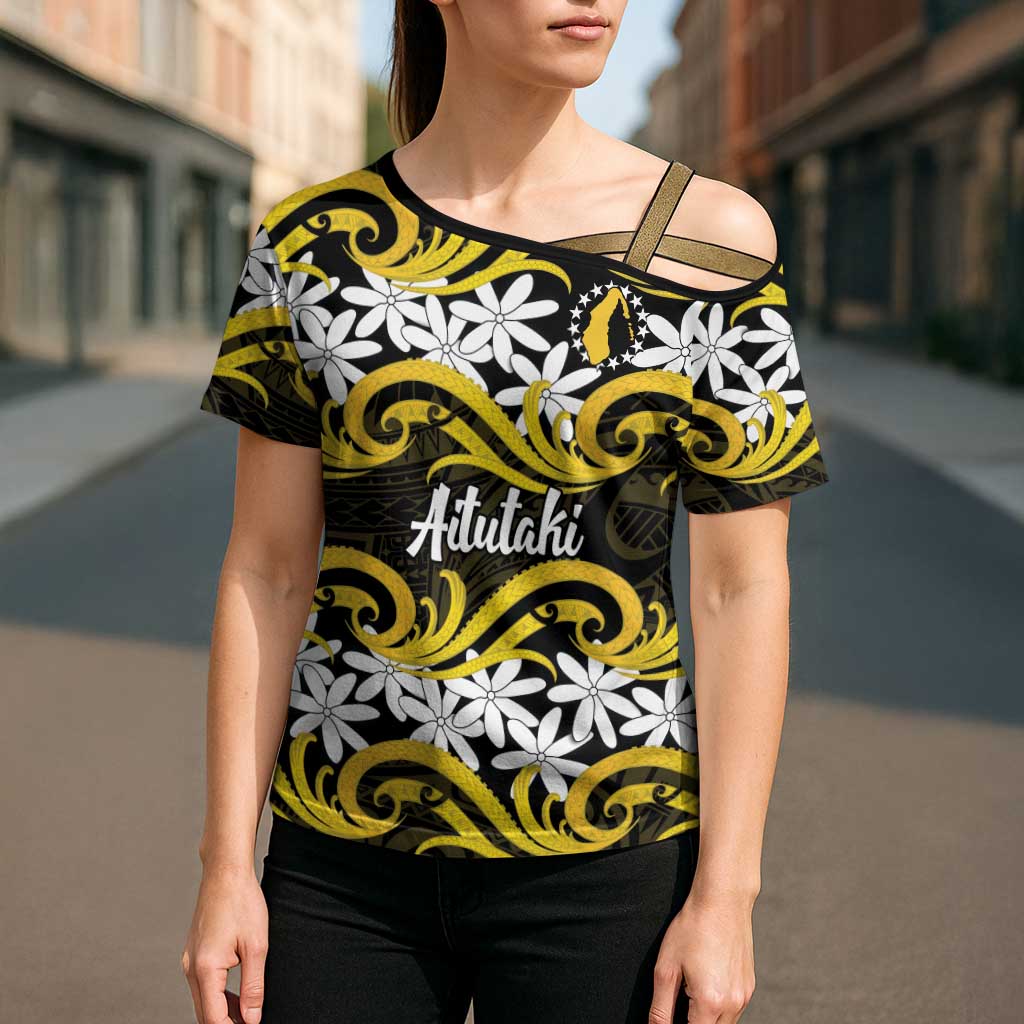 Personalised Cook Islands Aitutaki Cross Shoulder Shirt Tiare Maori Polynesian Waves Tattoo LT14 - Polynesian Pride