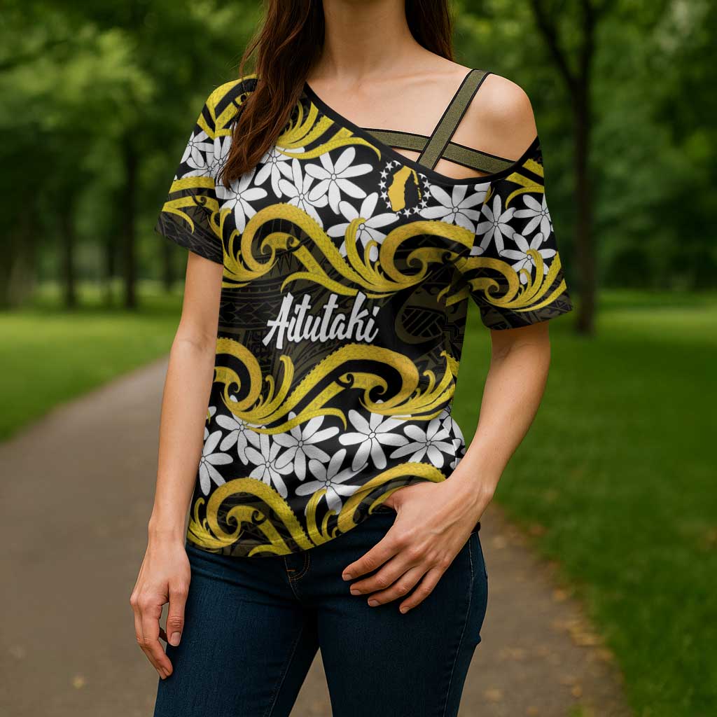 Personalised Cook Islands Aitutaki Cross Shoulder Shirt Tiare Maori Polynesian Waves Tattoo LT14 - Polynesian Pride