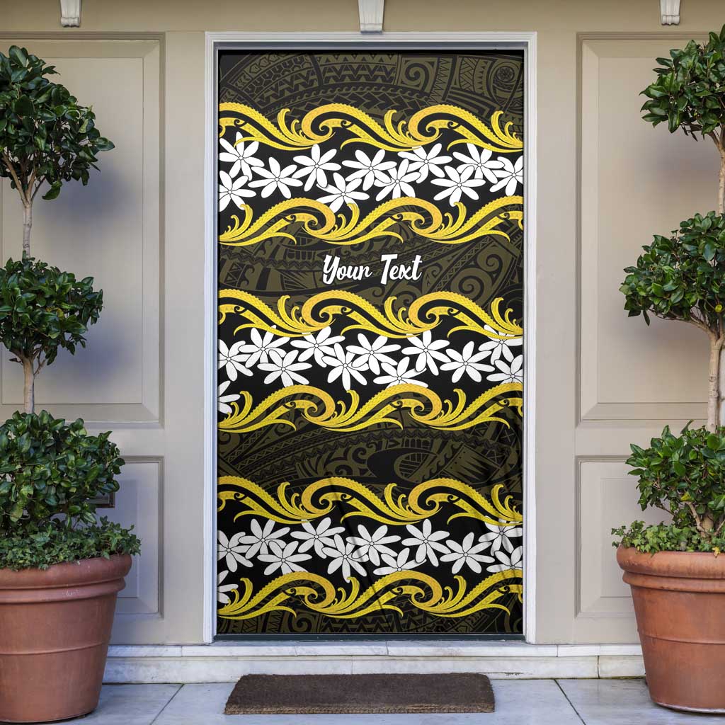 Personalised Cook Islands Aitutaki Door Cover Tiare Maori Polynesian Waves Tattoo LT14 Yellow - Polynesian Pride