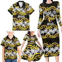 Personalised Cook Islands Aitutaki Family Matching Long Sleeve Bodycon Dress and Hawaiian Shirt Tiare Maori Polynesian Waves Tattoo