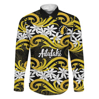 Personalised Cook Islands Aitutaki Family Matching Long Sleeve Bodycon Dress and Hawaiian Shirt Tiare Maori Polynesian Waves Tattoo