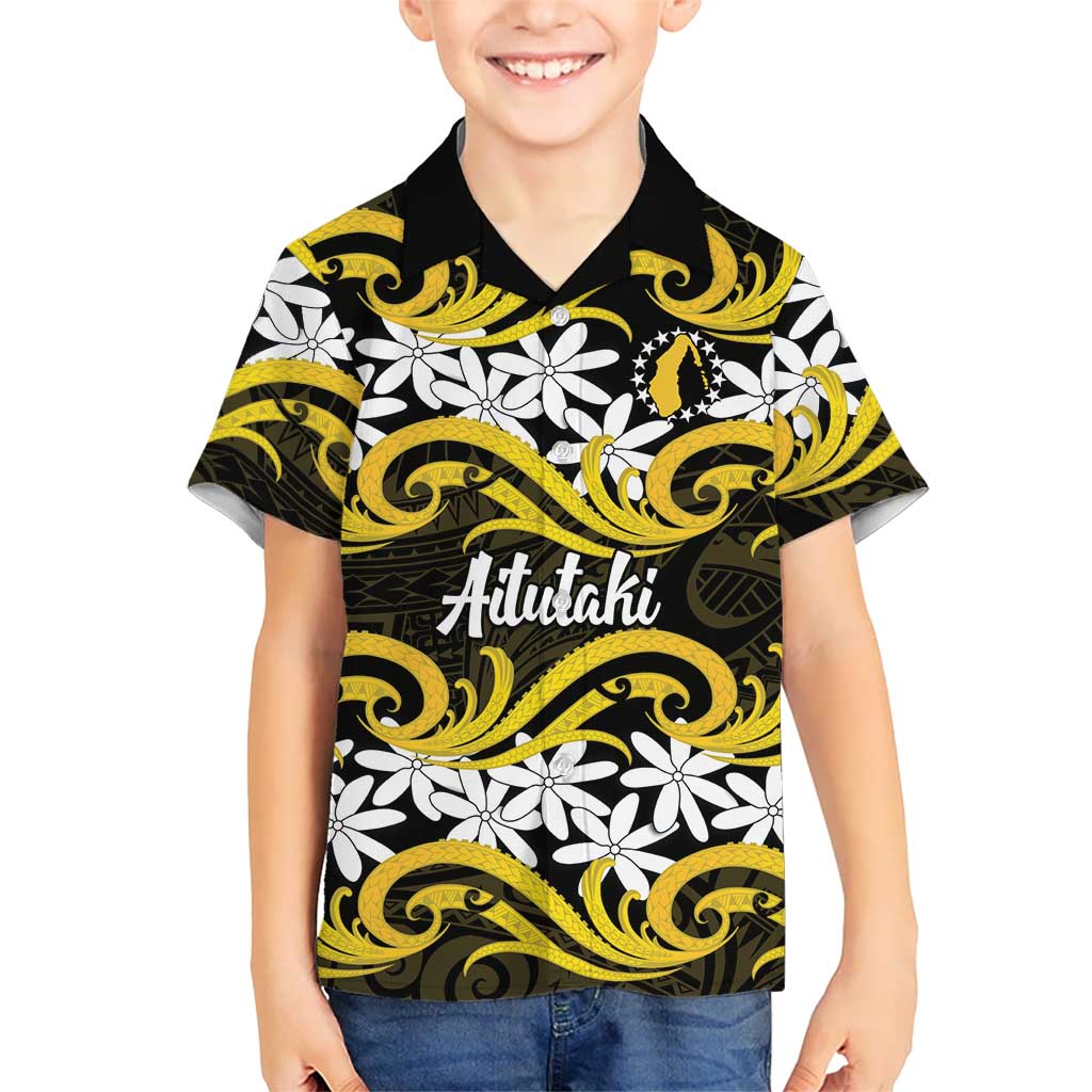 Personalised Cook Islands Aitutaki Family Matching Long Sleeve Bodycon Dress and Hawaiian Shirt Tiare Maori Polynesian Waves Tattoo