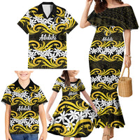Personalised Cook Islands Aitutaki Family Matching Mermaid Dress and Hawaiian Shirt Tiare Maori Polynesian Waves Tattoo