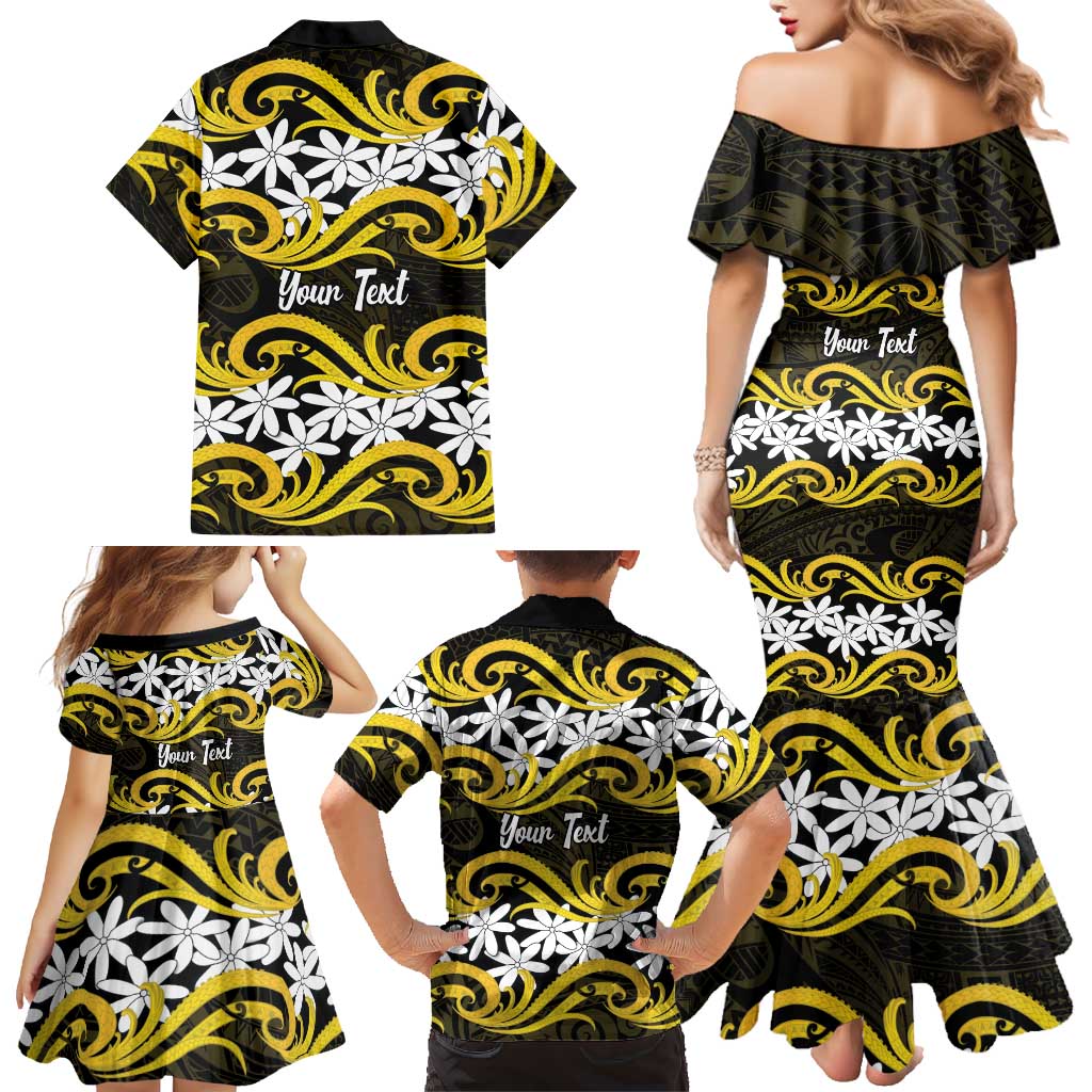 Personalised Cook Islands Aitutaki Family Matching Mermaid Dress and Hawaiian Shirt Tiare Maori Polynesian Waves Tattoo