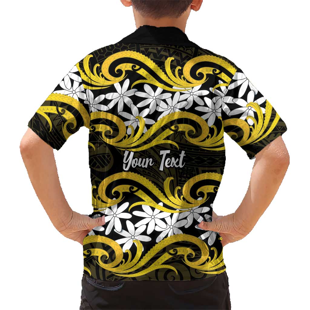 Personalised Cook Islands Aitutaki Family Matching Off The Shoulder Long Sleeve Dress and Hawaiian Shirt Tiare Maori Polynesian Waves Tattoo