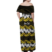 Personalised Cook Islands Aitutaki Family Matching Off Shoulder Maxi Dress and Hawaiian Shirt Tiare Maori Polynesian Waves Tattoo