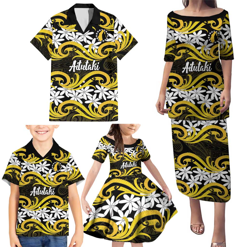 Personalised Cook Islands Aitutaki Family Matching Puletasi and Hawaiian Shirt Tiare Maori Polynesian Waves Tattoo