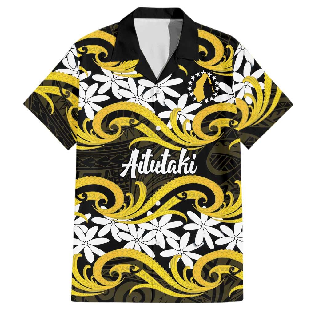 Personalised Cook Islands Aitutaki Family Matching Short Sleeve Bodycon Dress and Hawaiian Shirt Tiare Maori Polynesian Waves Tattoo