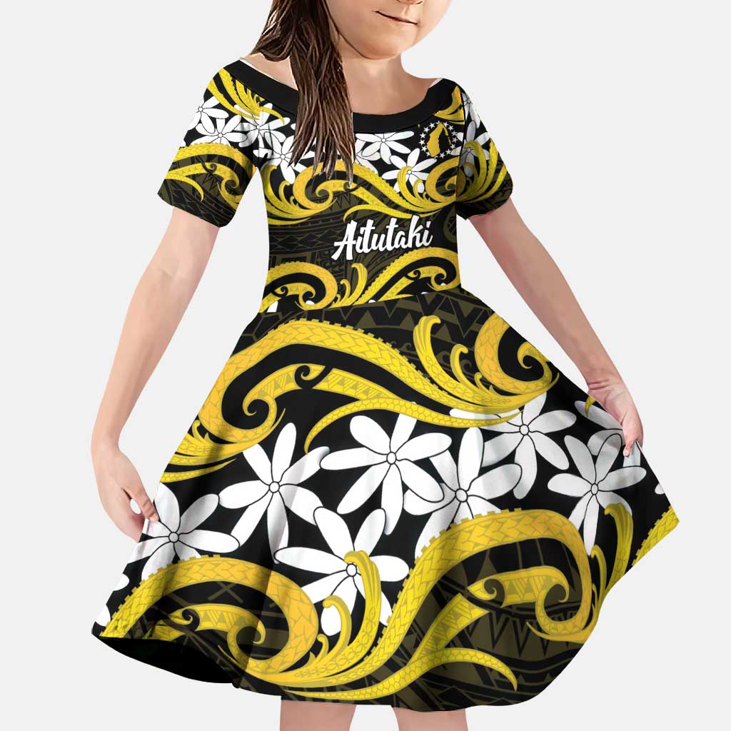 Personalised Cook Islands Aitutaki Family Matching Summer Maxi Dress and Hawaiian Shirt Tiare Maori Polynesian Waves Tattoo