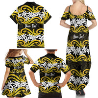 Personalised Cook Islands Aitutaki Family Matching Summer Maxi Dress and Hawaiian Shirt Tiare Maori Polynesian Waves Tattoo