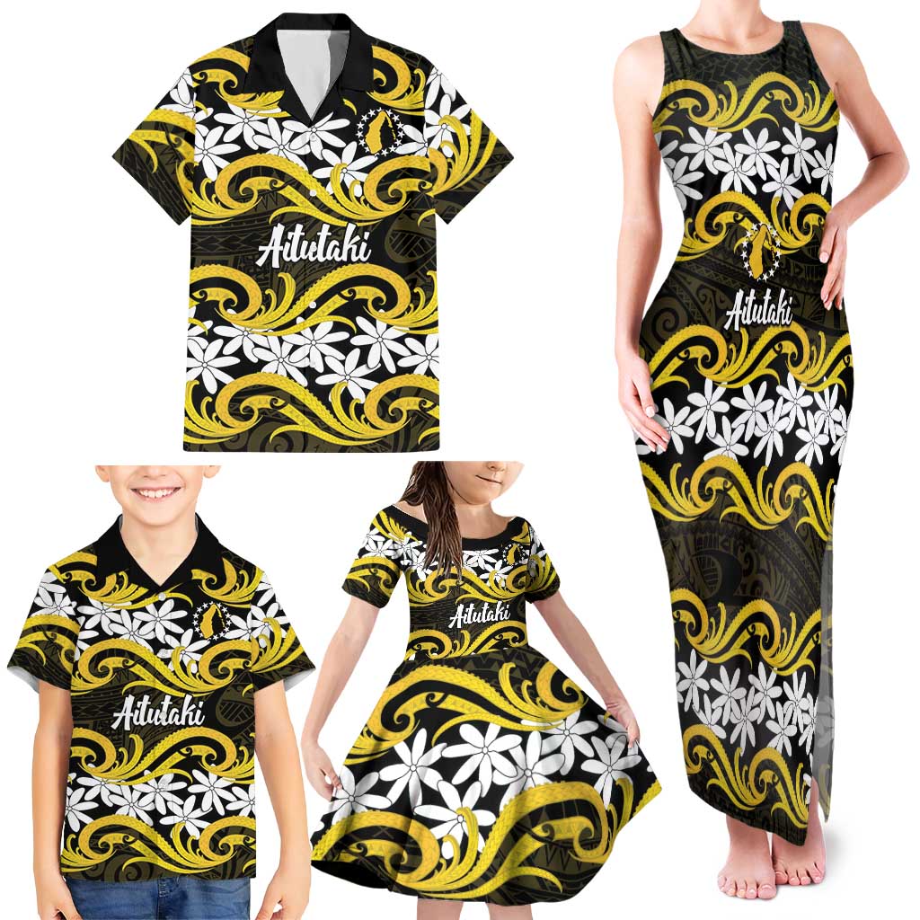 Personalised Cook Islands Aitutaki Family Matching Tank Maxi Dress and Hawaiian Shirt Tiare Maori Polynesian Waves Tattoo LT14 - Polynesian Pride