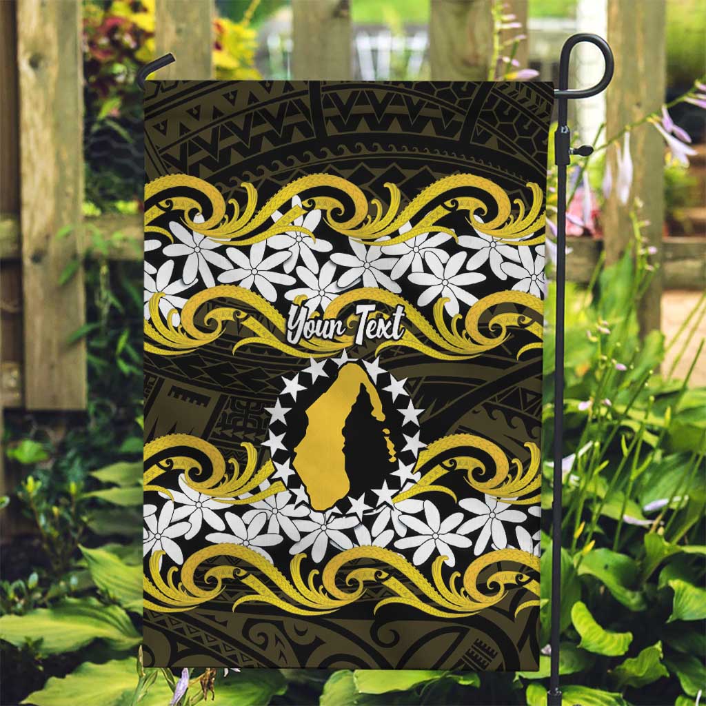 Personalised Cook Islands Aitutaki Garden Flag Tiare Maori Polynesian Waves Tattoo LT14 Garden Flag Yellow - Polynesian Pride