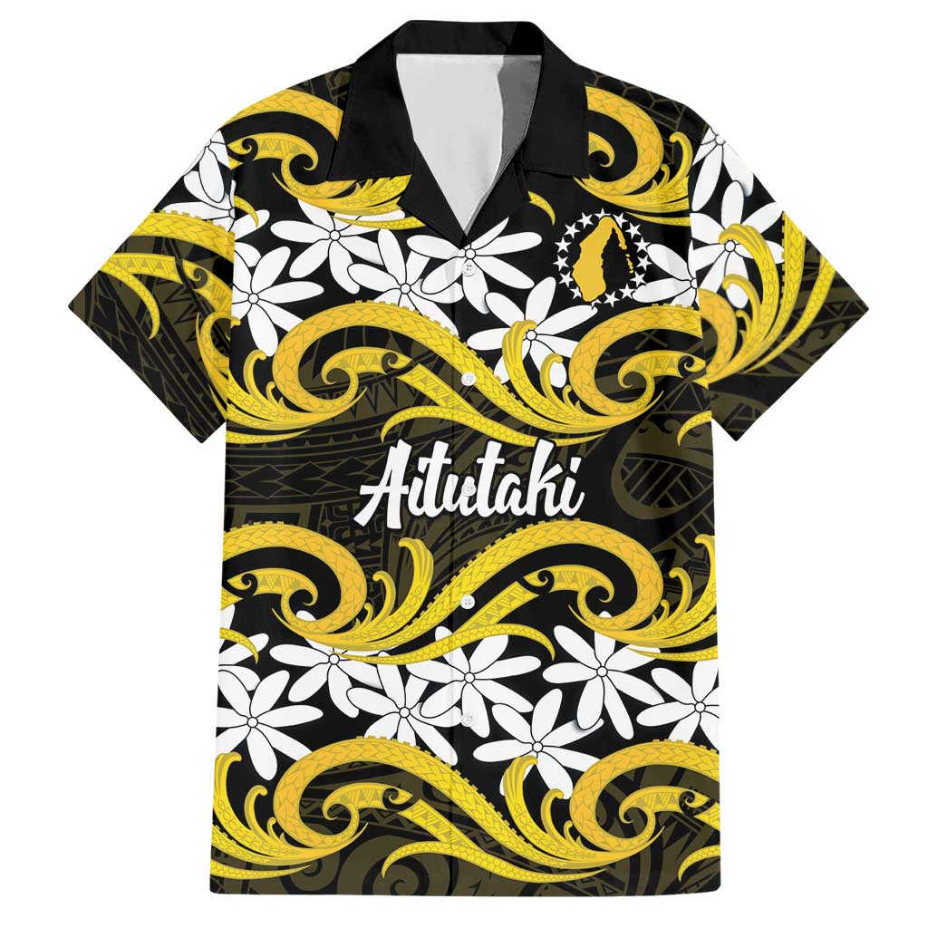 Personalised Cook Islands Aitutaki Hawaiian Shirt Tiare Maori Polynesian Waves Tattoo LT14 Yellow - Polynesian Pride
