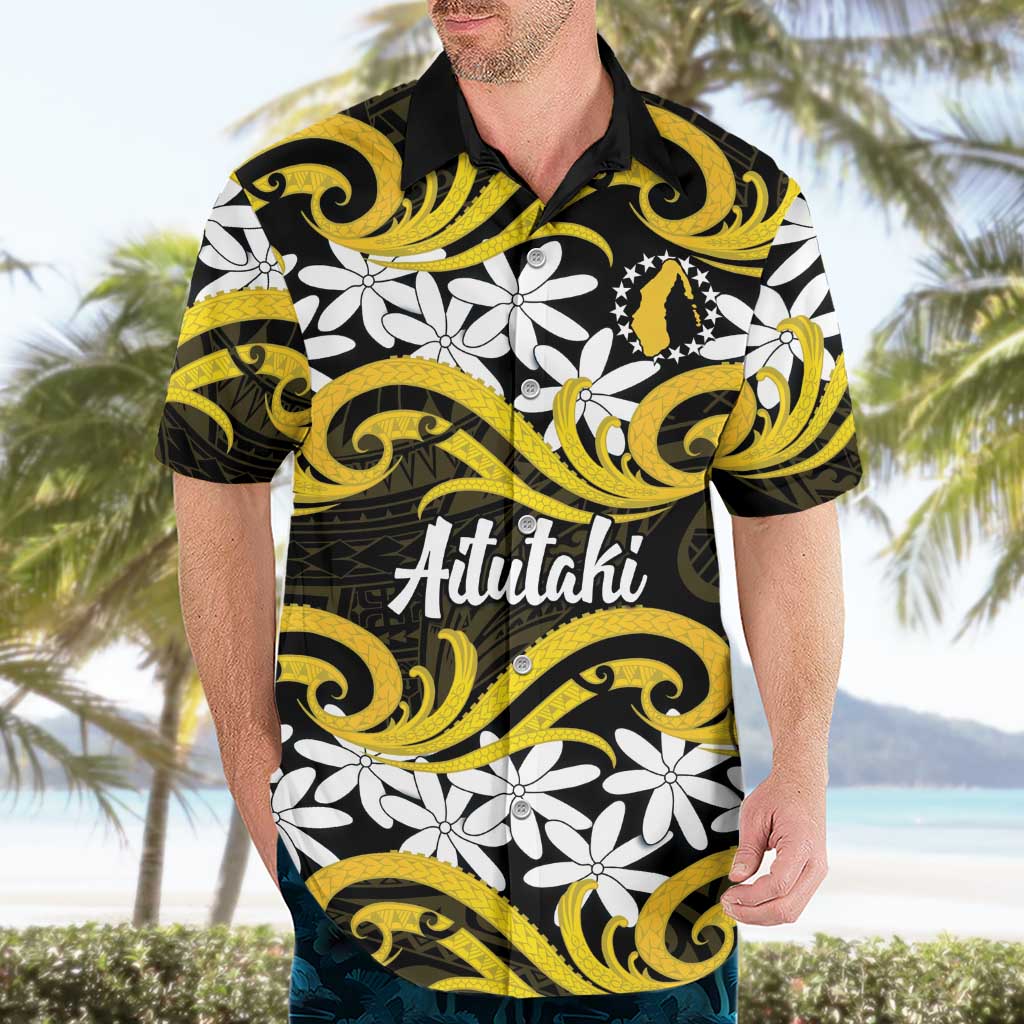 Personalised Cook Islands Aitutaki Hawaiian Shirt Tiare Maori Polynesian Waves Tattoo LT14 - Polynesian Pride