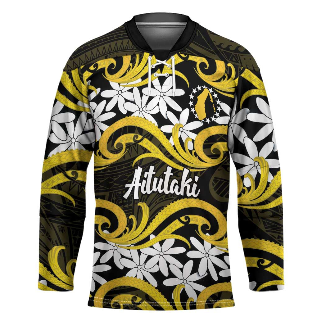 Personalised Cook Islands Aitutaki Hockey Jersey Tiare Maori Polynesian Waves Tattoo LT14 Unisex Yellow - Polynesian Pride