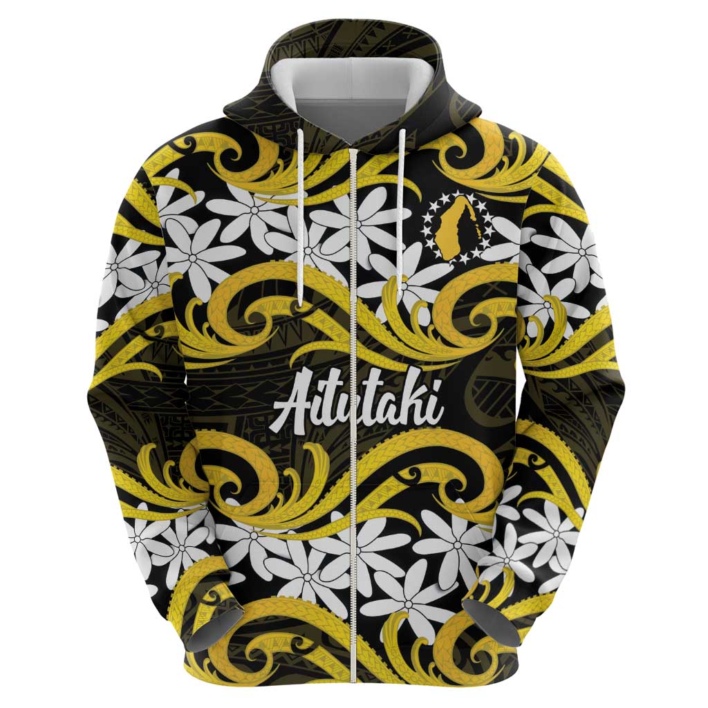 Personalised Cook Islands Aitutaki Hoodie Tiare Maori Polynesian Waves Tattoo LT14 - Polynesian Pride