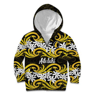 Personalised Cook Islands Aitutaki Kid Hoodie Tiare Maori Polynesian Waves Tattoo LT14 Zip Hoodie Yellow - Polynesian Pride
