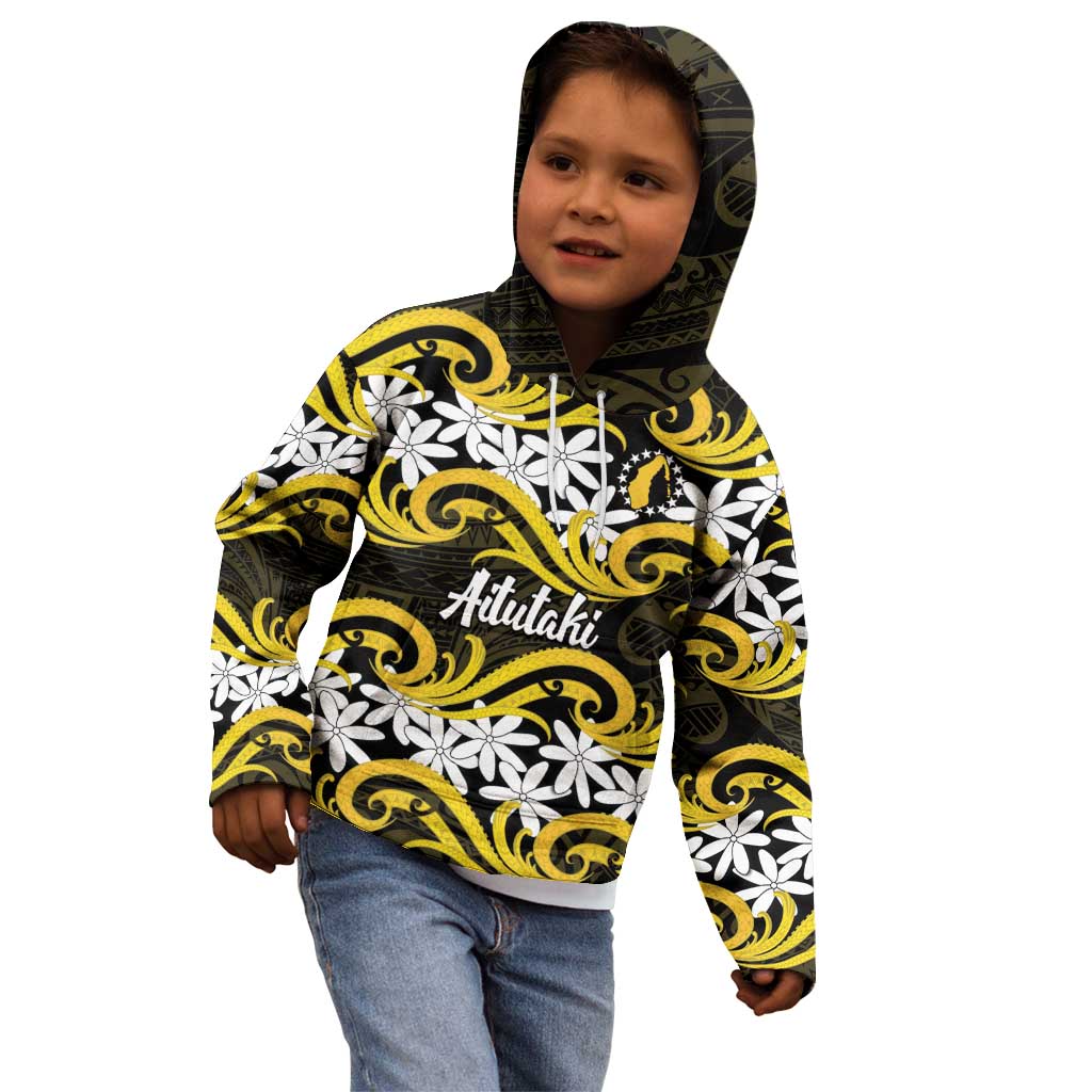 Personalised Cook Islands Aitutaki Kid Hoodie Tiare Maori Polynesian Waves Tattoo LT14 - Polynesian Pride