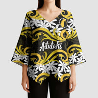 Personalised Cook Islands Aitutaki Kimono Sleeve Blouse Tiare Maori Polynesian Waves Tattoo