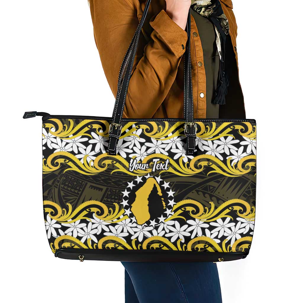 Personalised Cook Islands Aitutaki Leather Tote Bag Tiare Maori Polynesian Waves Tattoo LT14 - Polynesian Pride