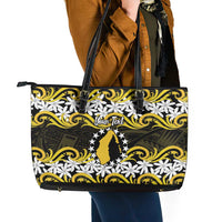 Personalised Cook Islands Aitutaki Leather Tote Bag Tiare Maori Polynesian Waves Tattoo LT14 - Polynesian Pride