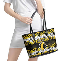 Personalised Cook Islands Aitutaki Leather Tote Bag Tiare Maori Polynesian Waves Tattoo LT14 - Polynesian Pride
