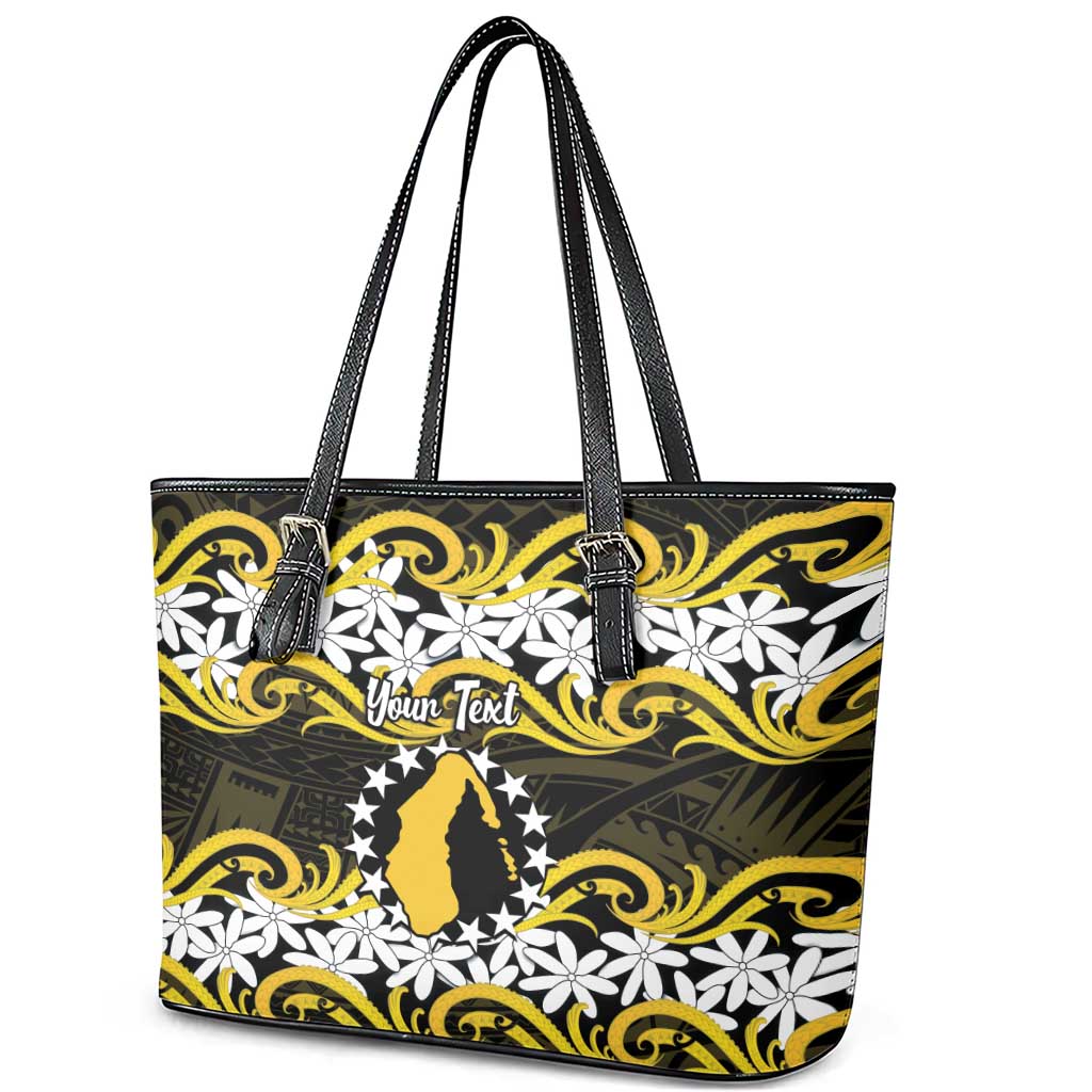 Personalised Cook Islands Aitutaki Leather Tote Bag Tiare Maori Polynesian Waves Tattoo LT14 - Polynesian Pride