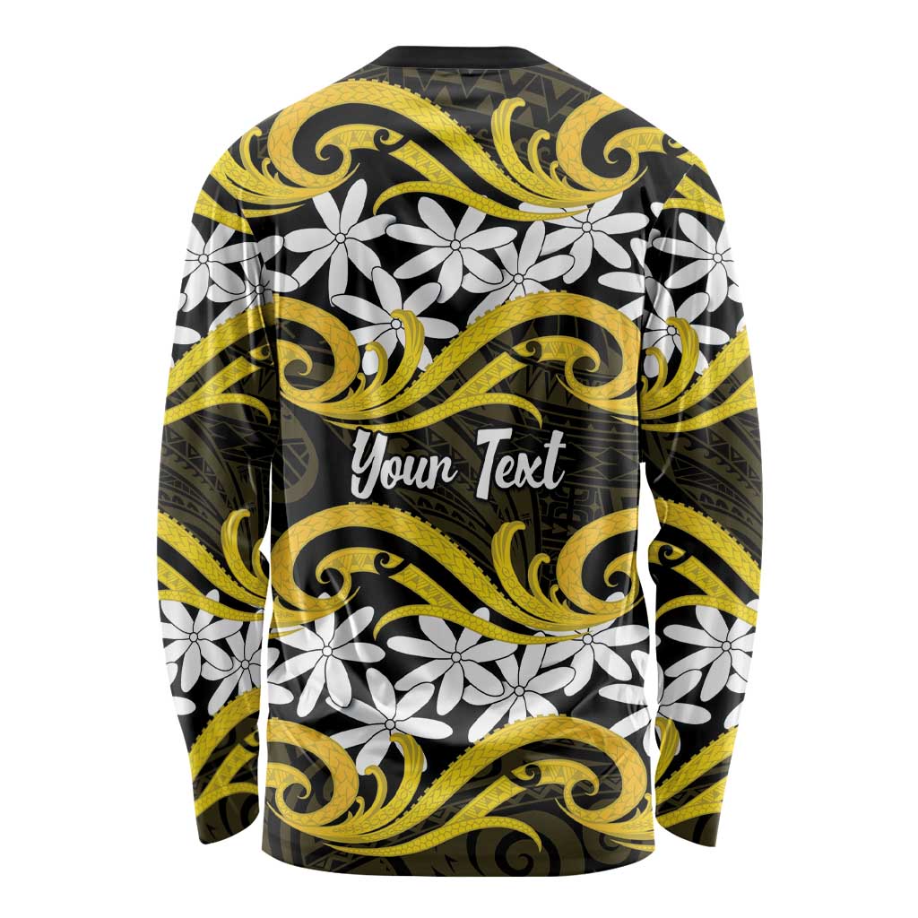 Personalised Cook Islands Aitutaki Long Sleeve Shirt Tiare Maori Polynesian Waves Tattoo LT14 - Polynesian Pride