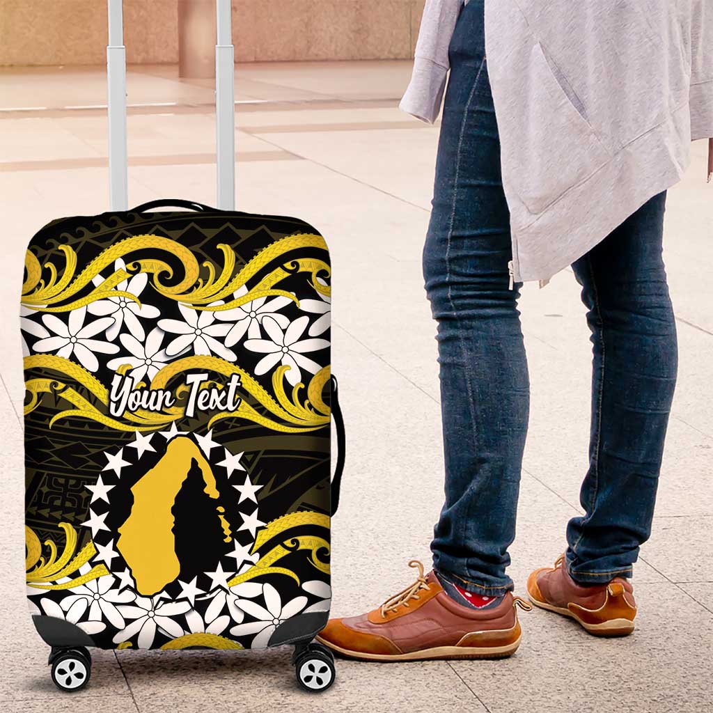 Personalised Cook Islands Aitutaki Luggage Cover Tiare Maori Polynesian Waves Tattoo LT14 Yellow - Polynesian Pride