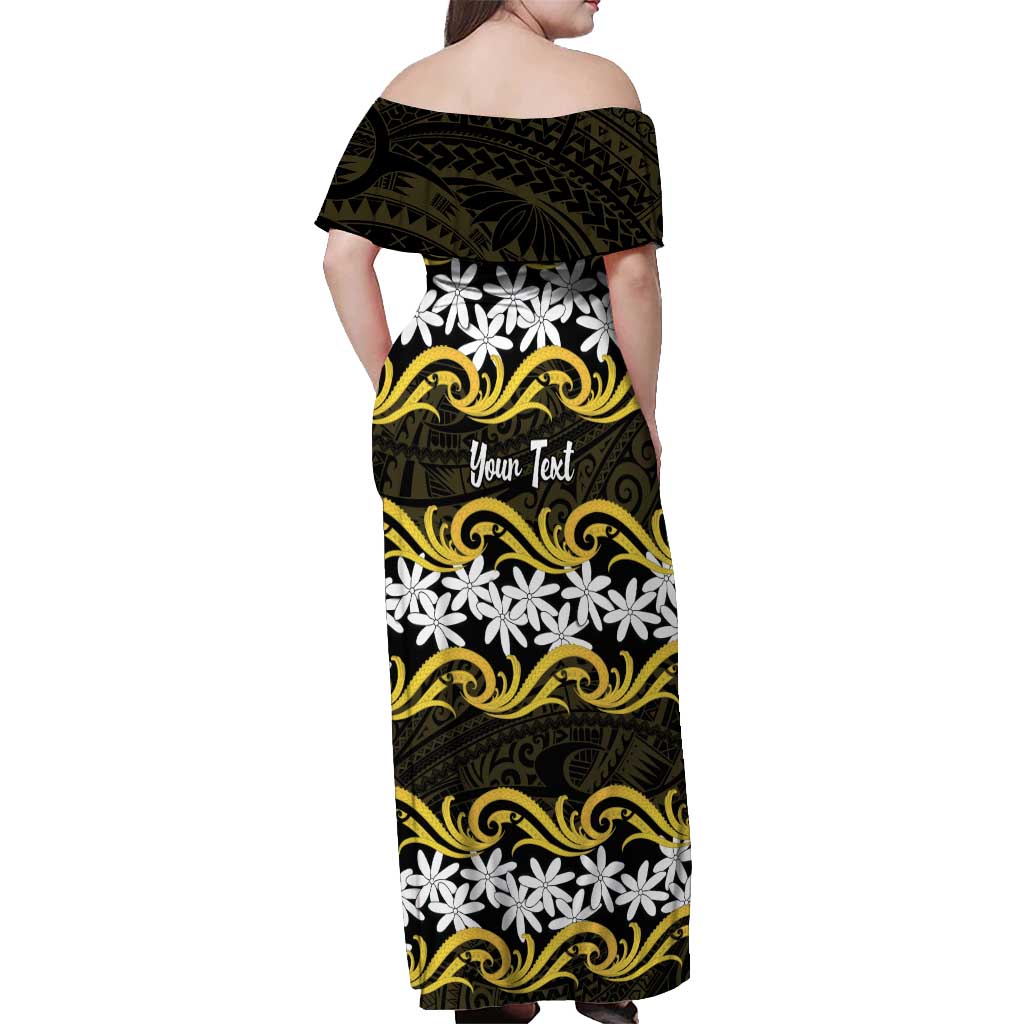 Personalised Cook Islands Aitutaki Off Shoulder Maxi Dress Tiare Maori Polynesian Waves Tattoo LT14 - Polynesian Pride