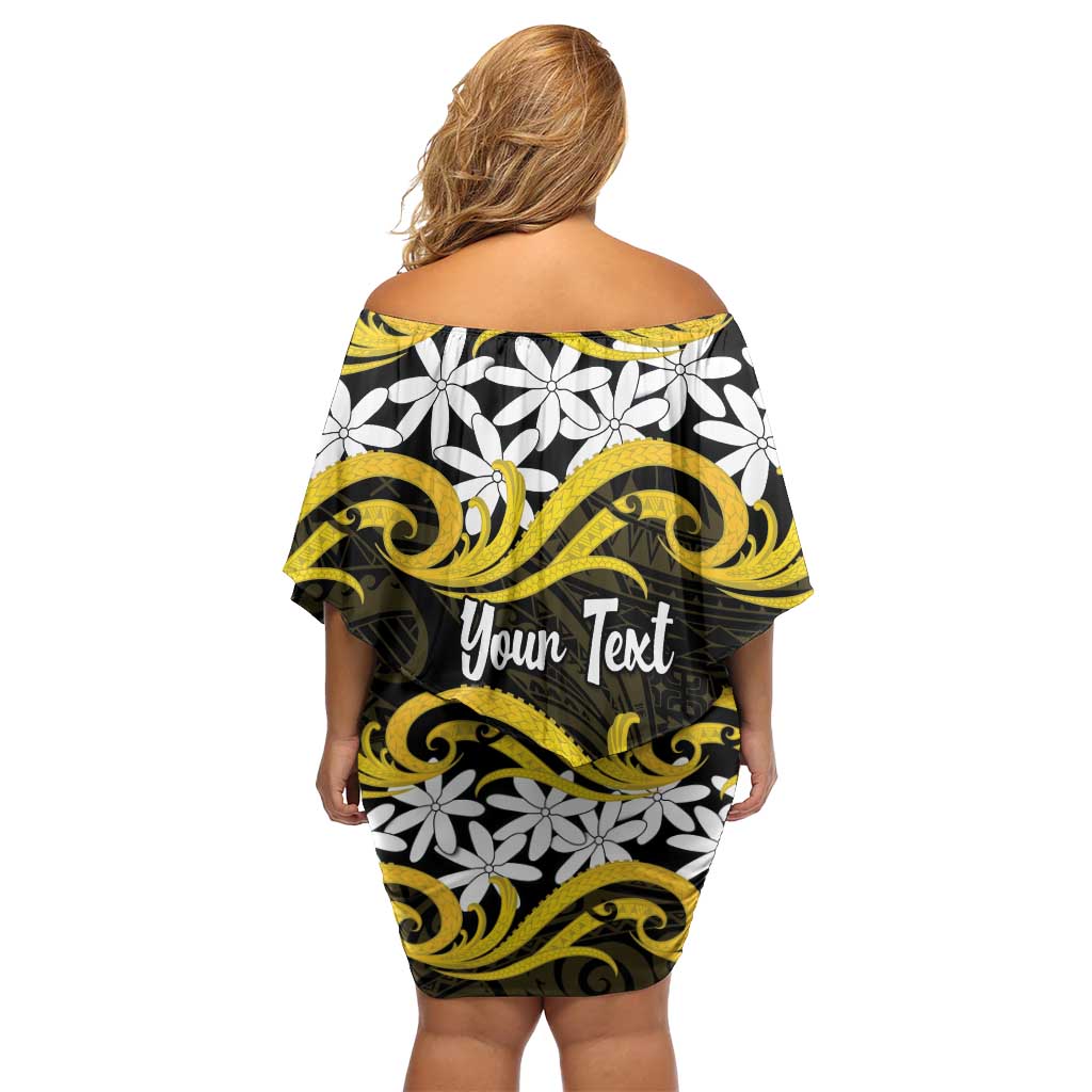 Personalised Cook Islands Aitutaki Off Shoulder Short Dress Tiare Maori Polynesian Waves Tattoo LT14 - Polynesian Pride