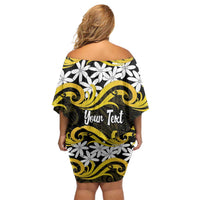 Personalised Cook Islands Aitutaki Off Shoulder Short Dress Tiare Maori Polynesian Waves Tattoo LT14 - Polynesian Pride