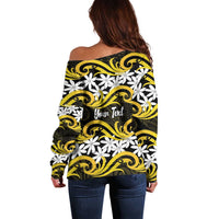 Personalised Cook Islands Aitutaki Off Shoulder Sweater Tiare Maori Polynesian Waves Tattoo LT14 - Polynesian Pride