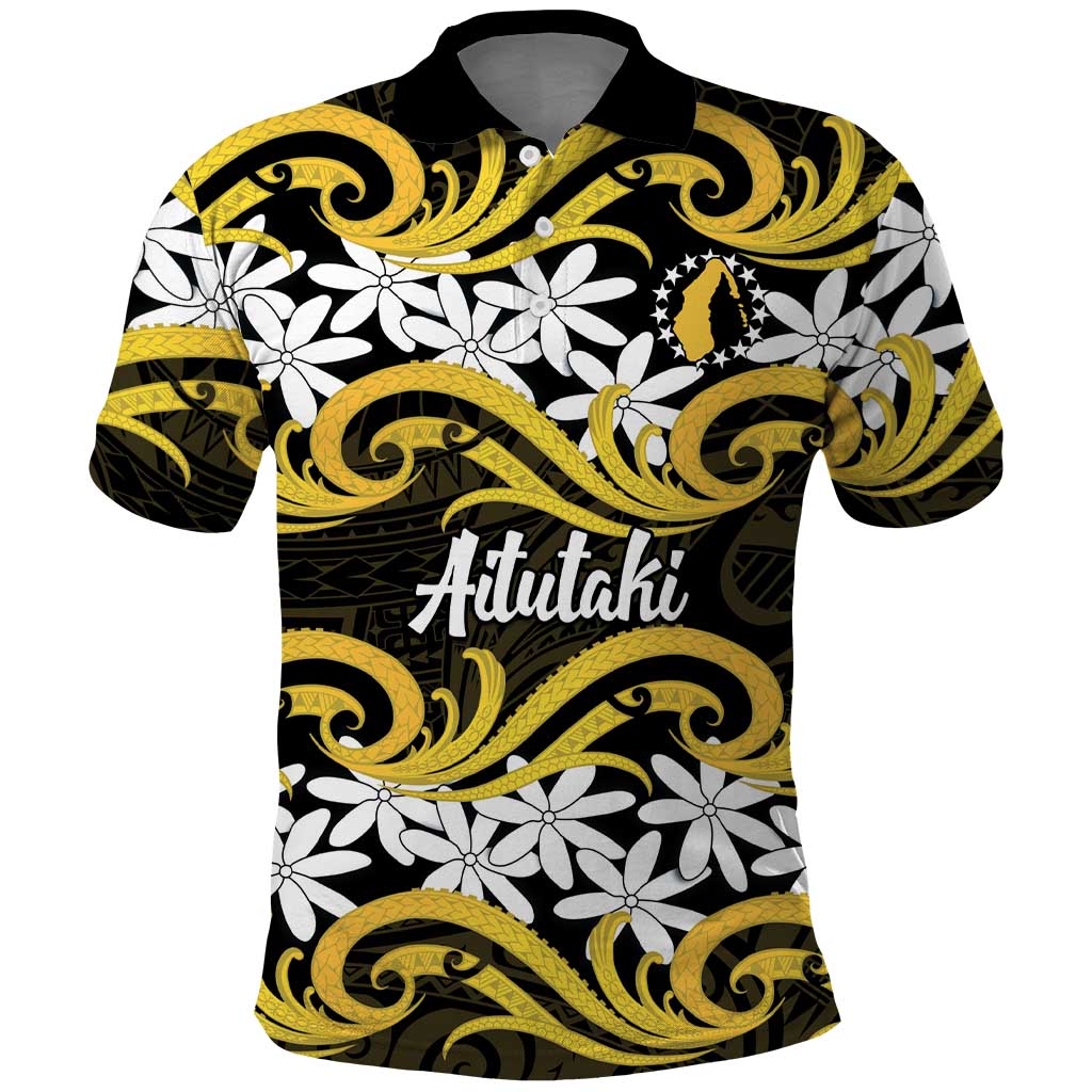 Personalised Cook Islands Aitutaki Polo Shirt Tiare Maori Polynesian Waves Tattoo LT14 Yellow - Polynesian Pride