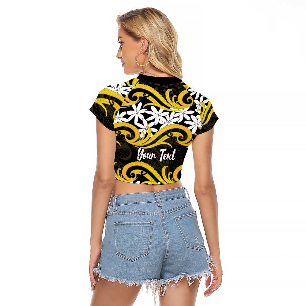 Personalised Cook Islands Aitutaki Raglan Cropped T Shirt Tiare Maori Polynesian Waves Tattoo LT14 - Polynesian Pride