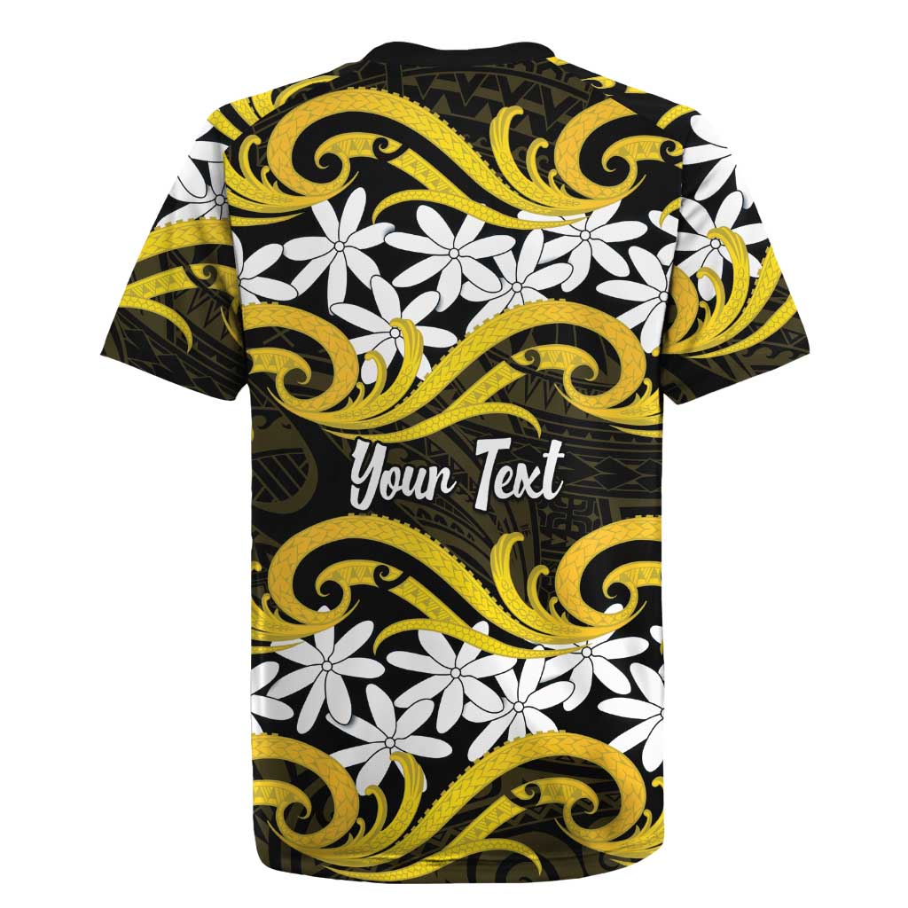 Personalised Cook Islands Aitutaki Rugby Jersey Tiare Maori Polynesian Waves Tattoo