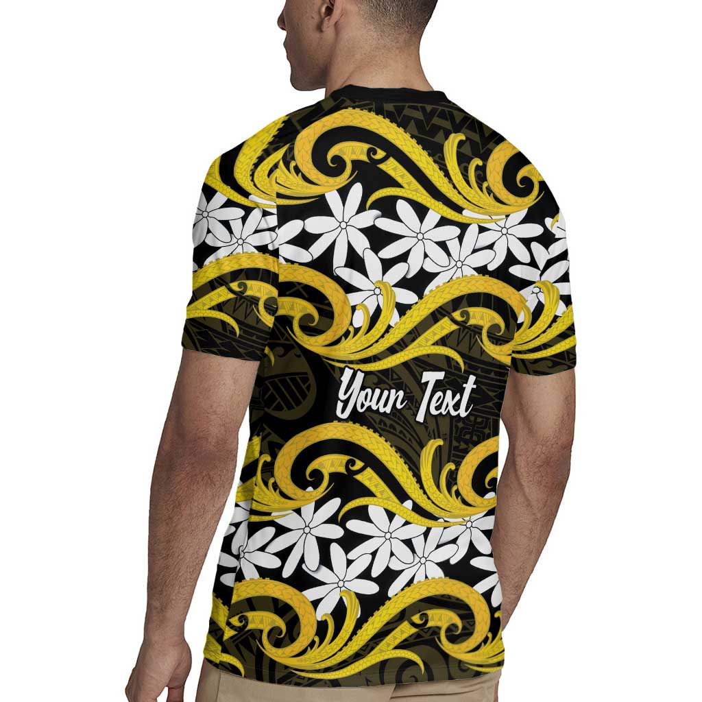 Personalised Cook Islands Aitutaki Rugby Jersey Tiare Maori Polynesian Waves Tattoo