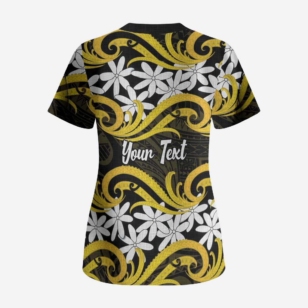 Personalised Cook Islands Aitutaki Scrub Top Tiare Maori Polynesian Waves Tattoo LT14 - Polynesian Pride