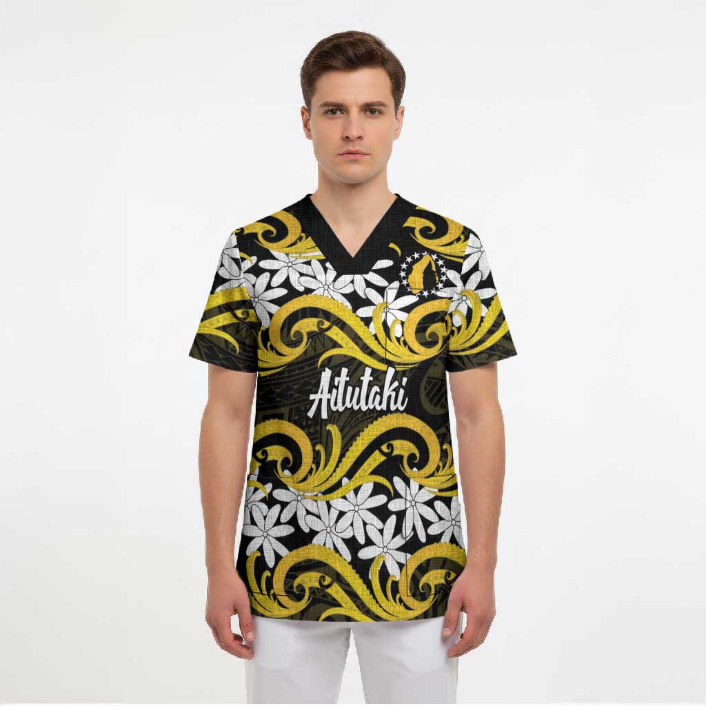 Personalised Cook Islands Aitutaki Scrub Top Tiare Maori Polynesian Waves Tattoo LT14 - Polynesian Pride