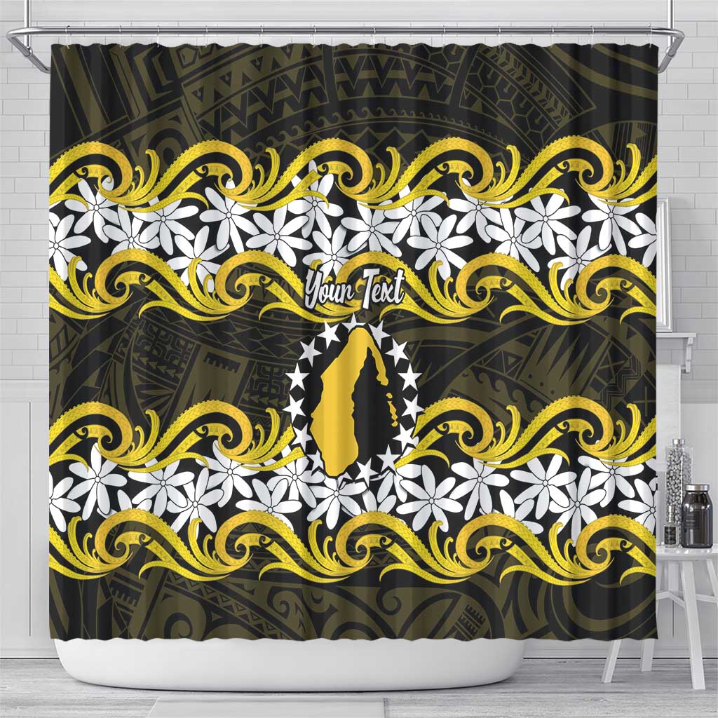 Personalised Cook Islands Aitutaki Shower Curtain Tiare Maori Polynesian Waves Tattoo LT14 - Polynesian Pride