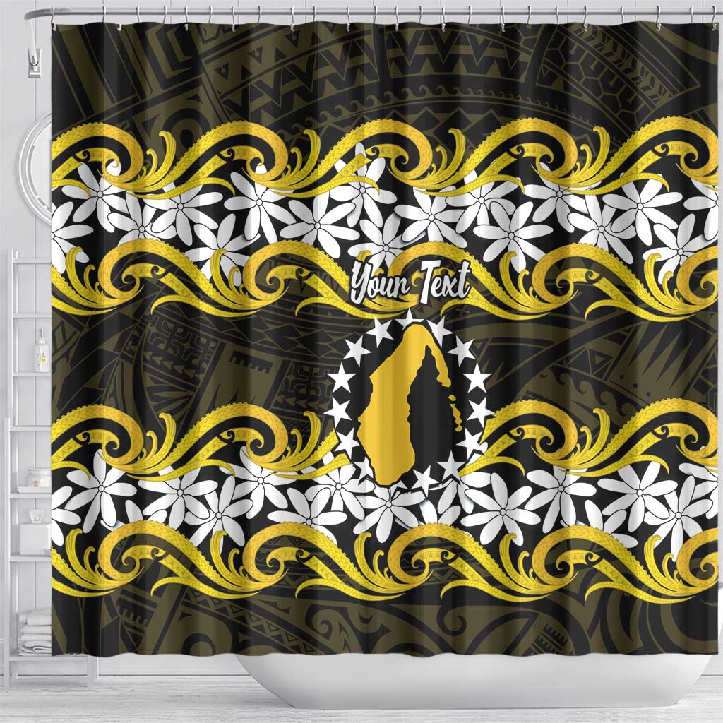 Personalised Cook Islands Aitutaki Shower Curtain Tiare Maori Polynesian Waves Tattoo LT14 - Polynesian Pride