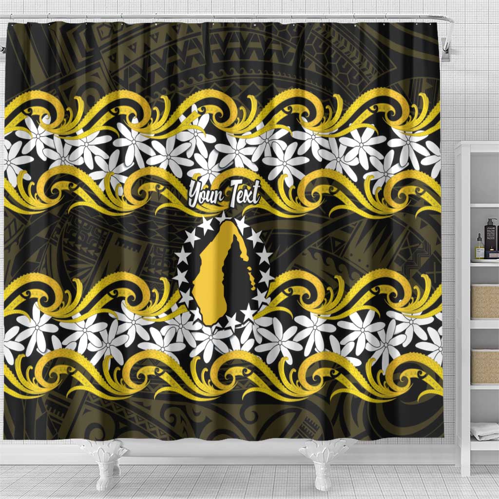 Personalised Cook Islands Aitutaki Shower Curtain Tiare Maori Polynesian Waves Tattoo LT14 - Polynesian Pride