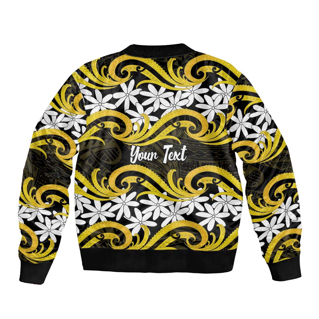 Personalised Cook Islands Aitutaki Sleeve Zip Bomber Jacket Tiare Maori Polynesian Waves Tattoo LT14 - Polynesian Pride