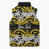 Personalised Cook Islands Aitutaki Sleeveless Puffer Jacket Tiare Maori Polynesian Waves Tattoo