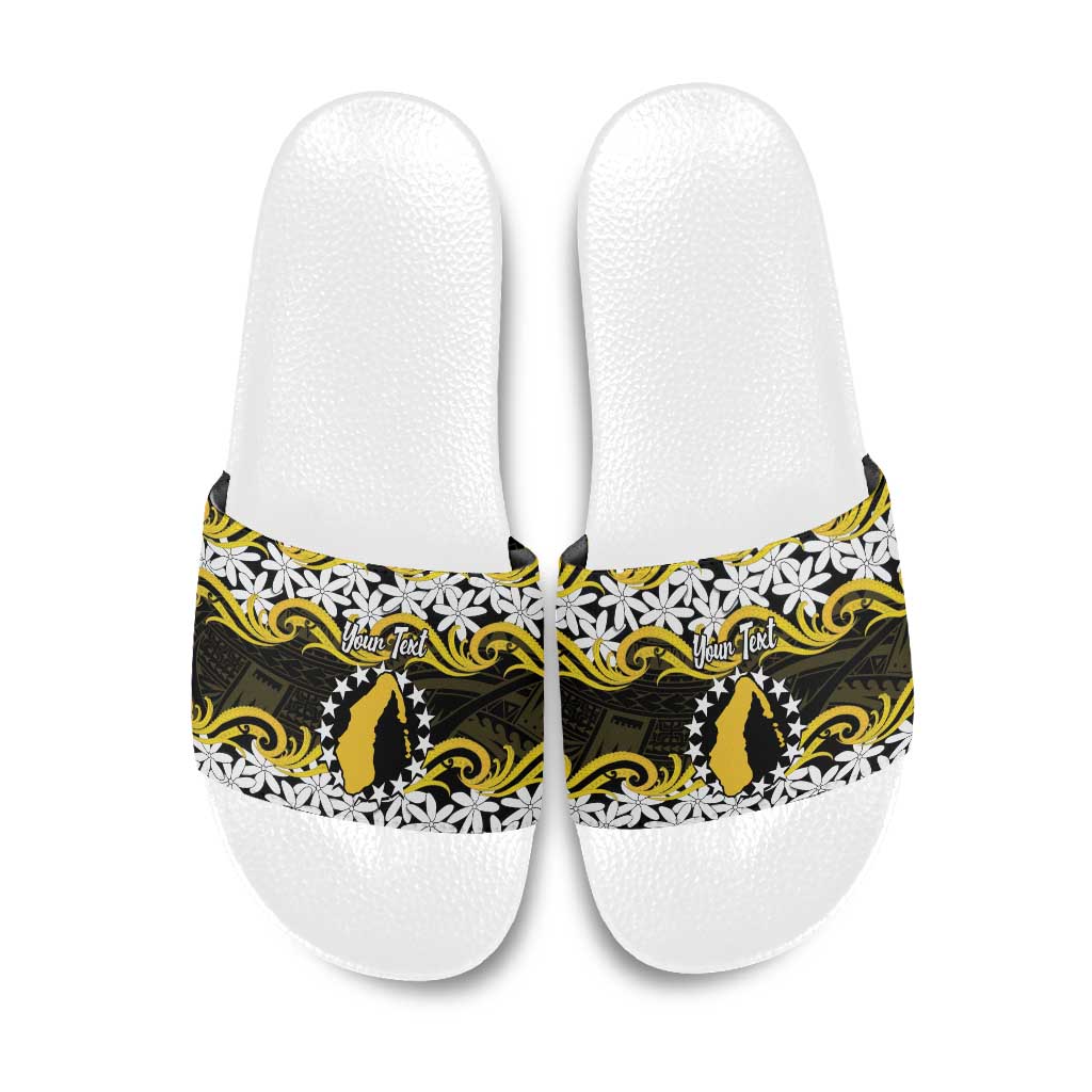 Personalised Cook Islands Aitutaki Slide Sandals Tiare Maori Polynesian Waves Tattoo LT14 Yellow - Polynesian Pride
