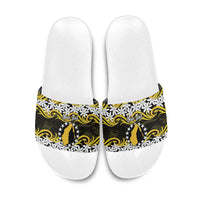Personalised Cook Islands Aitutaki Slide Sandals Tiare Maori Polynesian Waves Tattoo LT14 Yellow - Polynesian Pride