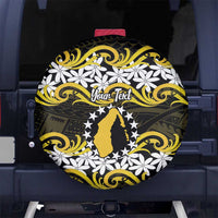 Personalised Cook Islands Aitutaki Spare Tire Cover Tiare Maori Polynesian Waves Tattoo LT14 No hole Yellow - Polynesian Pride